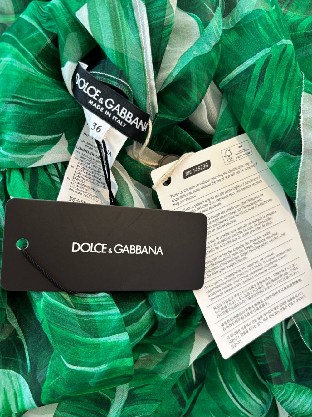 DOLCE & GABBANA Banana Leaf Silk Ribbon Dress White Green IT / 36 US XS - Picture 14 of 16
